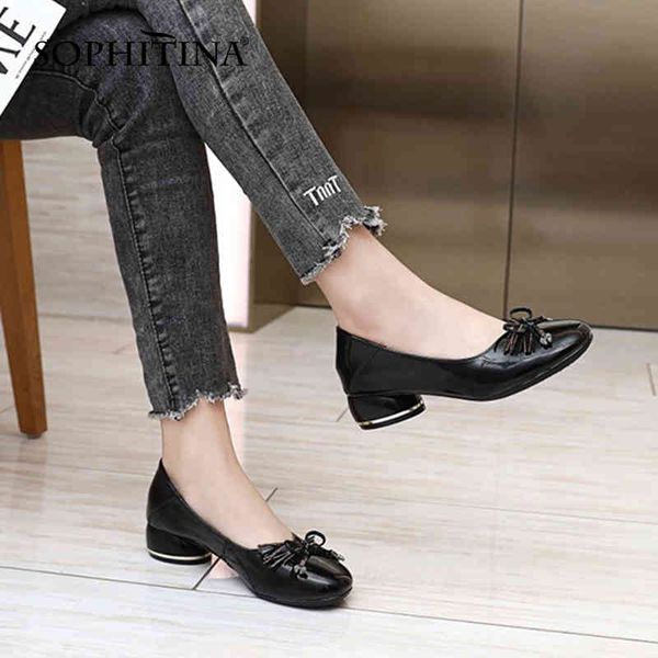 

sophitina women's shoes handmade low heel bowknot slip-on lady shoes round toe solid color casual female pumps spring ao764 210513, Black