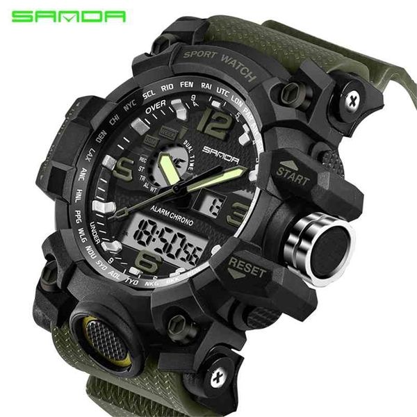 

sanda brand military sport watch men's g style digital watch men quartz wristwatches 30m waterproof clock relogio masculino 210804, Slivery;brown