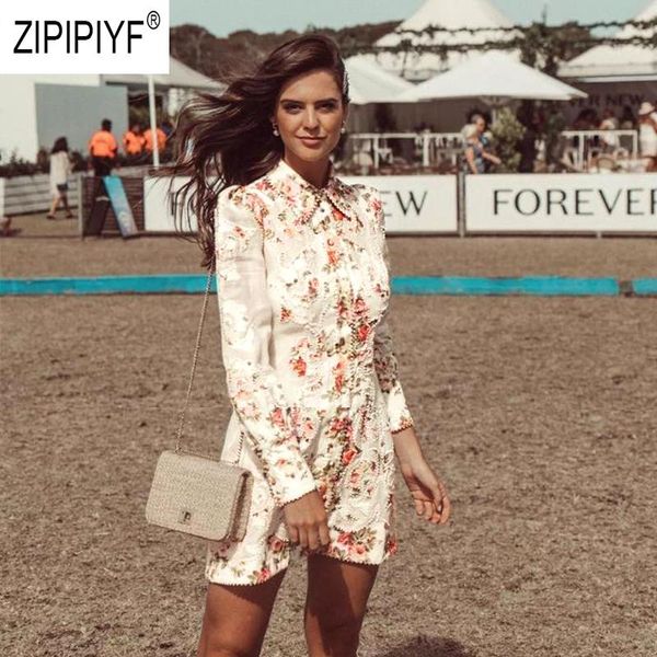 

casual dresses 2021 autumn fashion women turn down neck long sleeve single-breasted short floral printing office z2518, Black;gray