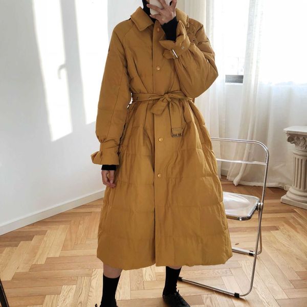 

down jacket women winter long waist fashion over the knee white duck hepburn style coat y11 210607, Black