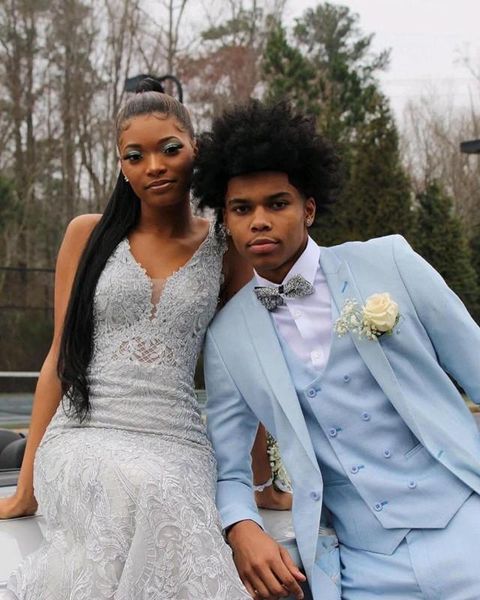 

light sky blue men suits peaked lapel one button prom slim fit blazer jacket tuxedos groom wedding 3 piece men's & blazers, White;black