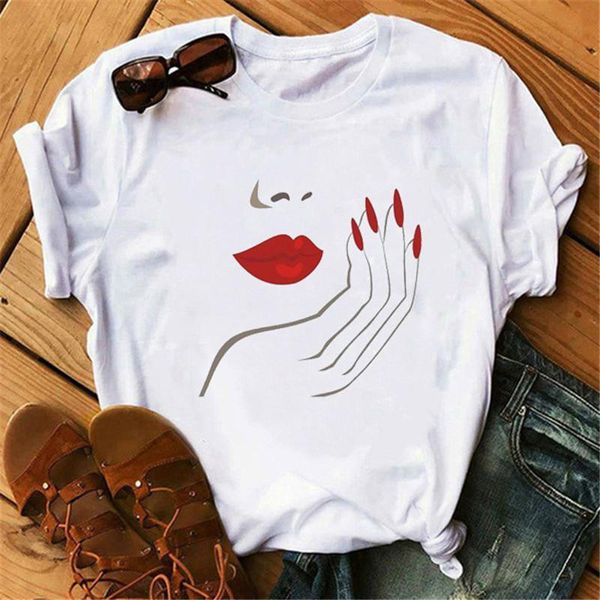 

women's t-shirt chemise mode harajuku lÃ¨vres lÃ©opard graphique d'Ã©tÃ© haut pour femme base o-neckblack tÃ©s baiser lÃ¨vre drÃ´le fil, White