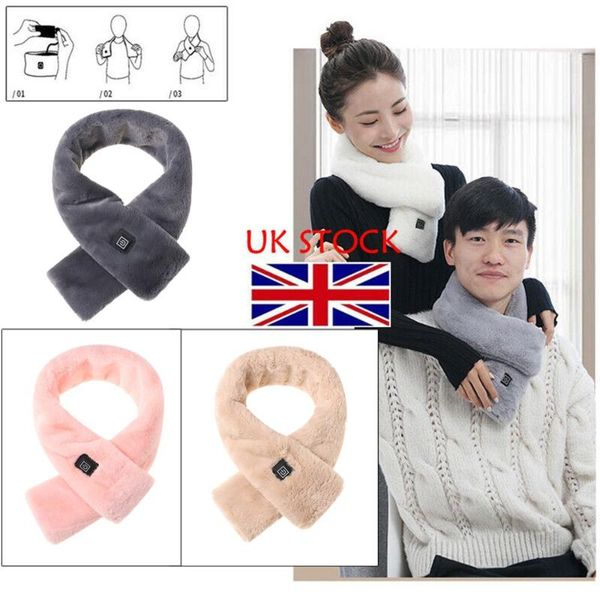 

scarves rechargeable faux fur temperature control neck wrap electric winter warmer heated scarf shawl, Blue;gray