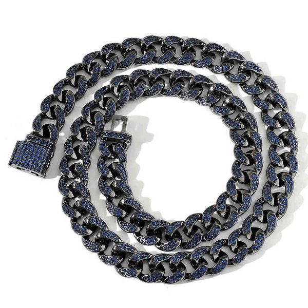 

men's dark blue cubic zircon necklace, 16-24 inch chain, 12mm, gift, hip hop fashion, cz necklace q0809, Silver