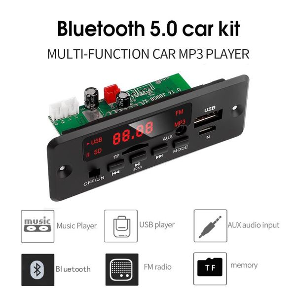 

bluetooth 5.0 mp3 player decoder board 2 x 25w speaker car fm radio module tf usb aux audio for hands& mp4 players
