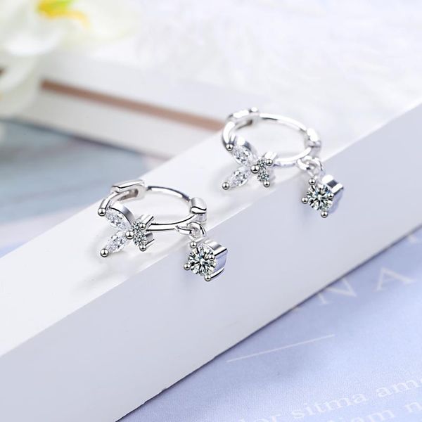 

hoop & huggie 100% 925 real sterling silver clean cubic zirconia fashion butterfly rose gold earrings for women piercing earring jewelry, Golden;silver