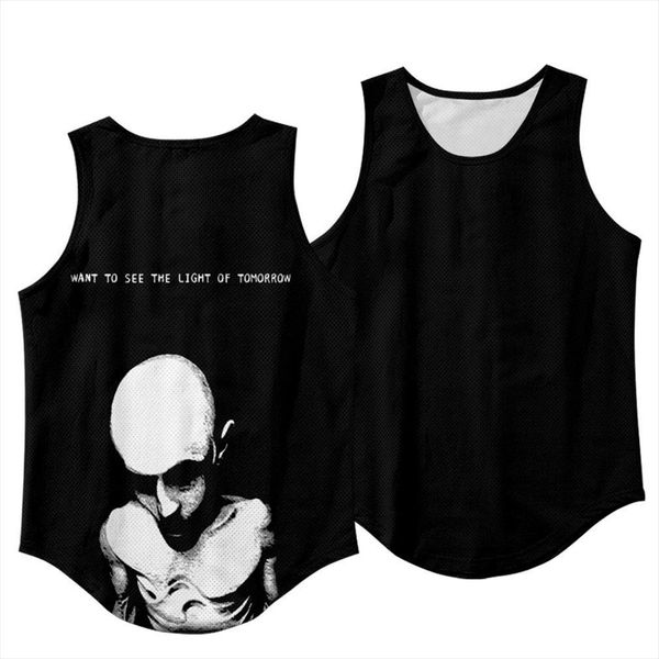 

gym tank summer sports casual loose workout black print vest men fashion sleeveless shirt fitness clothing, White;black