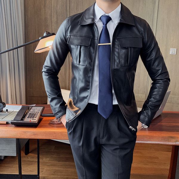 

men's leather & faux pilot of air force men lear jacket plutonium solid color leisure retro male lear outward autumn mark bnps, Black