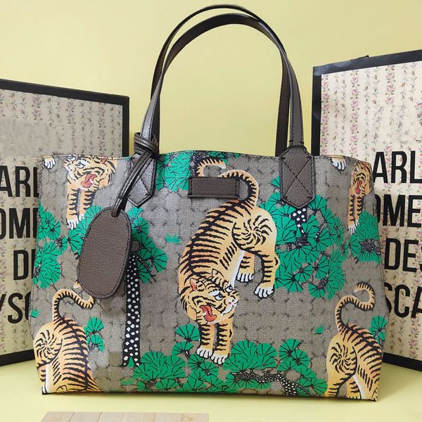 

shopping bag large capacity package tote bags handbags genuine leather pattern printing patchwork internal zipper