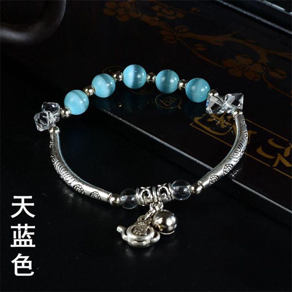 

bangle bohemia imitation carnelian coral crystal beaded bracelets for women men couple charm bell elephant pendant jewelry, Black