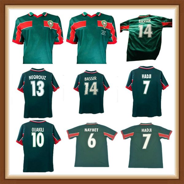 

1998 morocco retro soccer jersey 98 99 maroc hadji bassir ouakili neqrouz abrami vintage classic old football shirt, Black;yellow