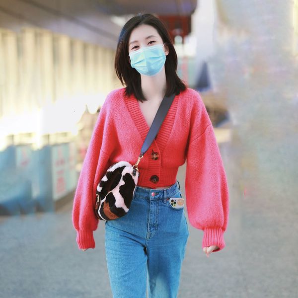 

t shirt women cardigans 2021 spring fashion slim ladies knitted sweater female cute v-neck pink crop cardigan pull femme top, White