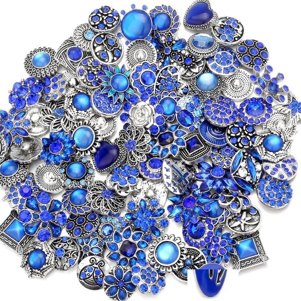 

wholesale 18mm snap button jewelry components mixed color rhinestone flower metal snaps buttons fit diy bracelet necklace noosa b100, Blue;slivery