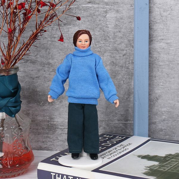

112 dollhouse miniature porcelain doll model blue sweater youth doll house toy