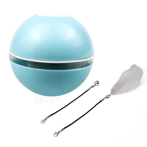 

cat toy usb rechargeable electric led rolling flash with bell feather ball pet interative training supplies toys