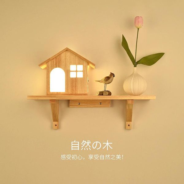

wall lamp wooden bedside for study house log storage bedroom hallway led solid wood corridor aisle