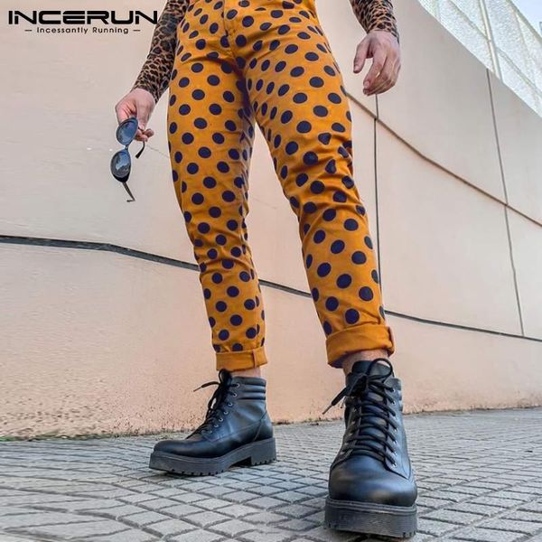 

fashion men pants polka dot print button joggers pockets casual trousers streetwear fitness pantalones hombre incerun s-5xl men's, Black