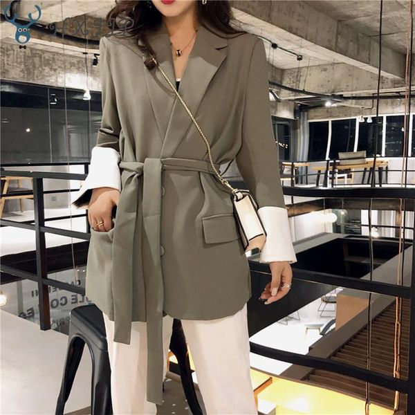

women's suits & blazers hxjjp vintage patchwork lace up women jacket blazer retro loose pockets slim waist suit coat 2021 autumn street, White;black