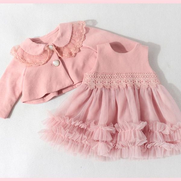 

infant baby girls clothes set outfits lolita style sets tutu dress+coat suit for born clothing birthday, White