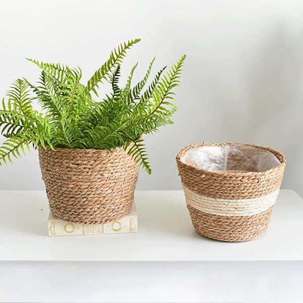 

bamboo storage baskets foldable laundry straw patchwork wicker rattan seagrass belly garden flower pot planter basket planters & pots