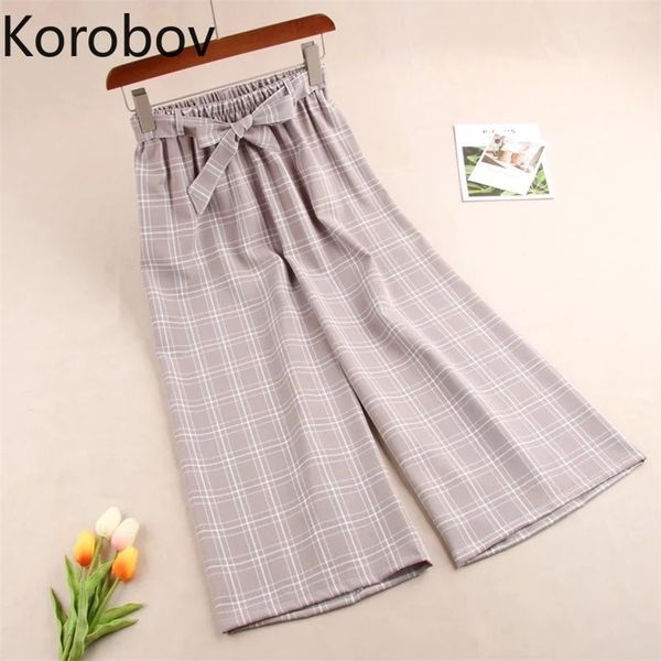 

korobov krean ins plaid striped patchwork causal pants high waist hip loose wide leg trouser summer new wild pantalones 210430, Black;white