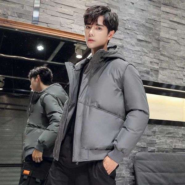 

2021 winter down et warm men's korean fashion solid color youth hooded casual coat, Black