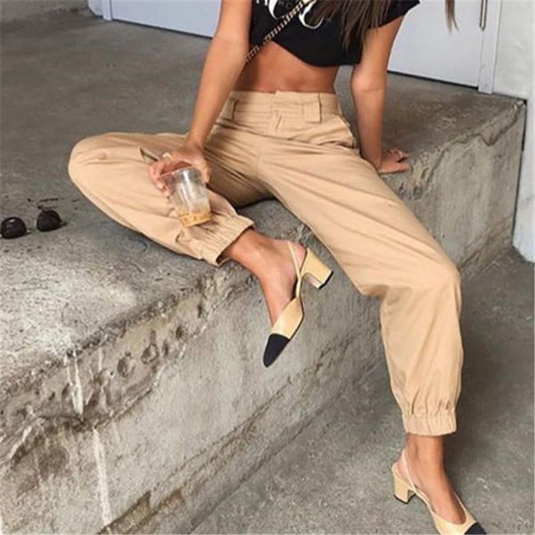 

women's pants & capris cool cargo trousers pockets casual high waist zipper solid punk loose long sports fashion, Black;white