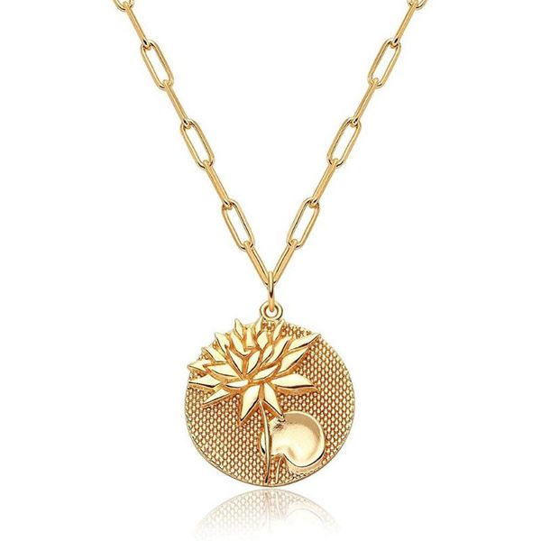 

pendant necklaces twelve months birth flower necklace lotus round coin sweater chain gift chains wholesale jewelry for women, Silver
