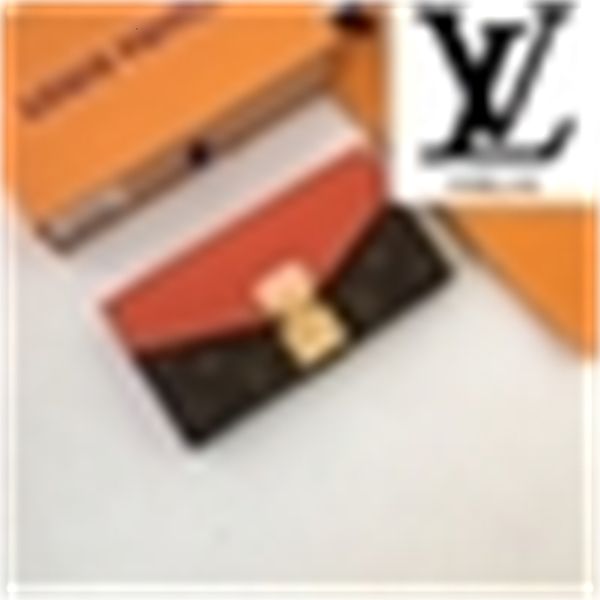 

m58414 printed orange hanging s-lock clutch real leather compact long wallets chain wallet pouches key card holders phone cases, Red;black