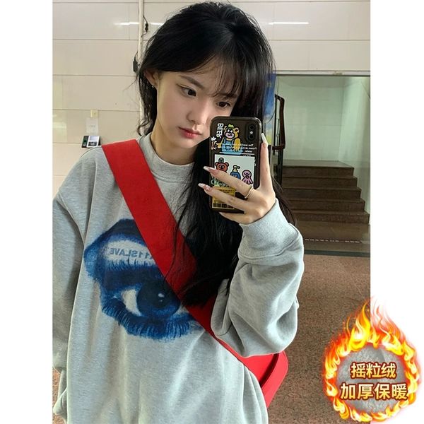 

net red plush thickened 2021 new winter fashion hooded personalized printed sweater for women, Black