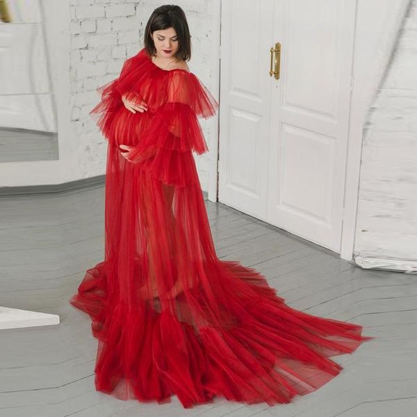

casual dresses 2021 birdal red tulle robes custom made any color maternity gowns for po shoot dress, Black;gray