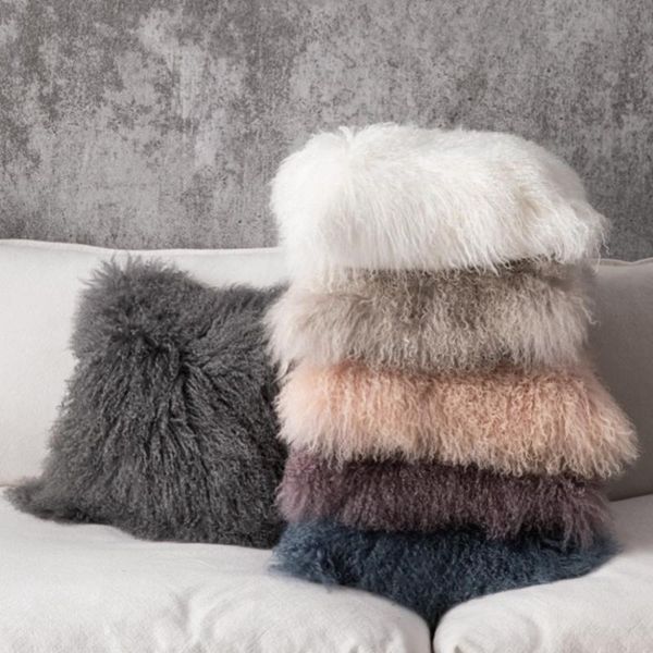 

cushion/decorative pillow genuine natural mongolian sheepskin fur without core 45x45cm , single side real curly sheep cushion stuff