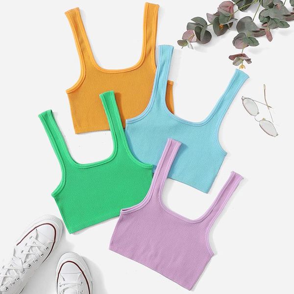 

yoga outfit solid tank women's scoop neck tube sports bra seamless backless fitness crop vest gym running training for girls