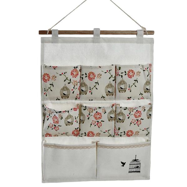 

hooks & rails cotton linen hanging storage bag finishing bathroom wall-mounted box cosmetic multi-layer