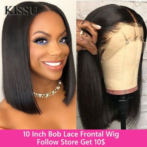 

inch bob wig straight 13x4 lace front human hair wigs peruvian already made frontal wigs1, Black;brown