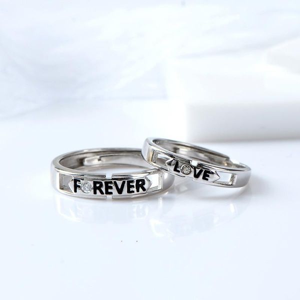 

forever love diamond crystal ring s925 sterling silver men women couples wedding adjustable opening jewelry gift rings, Slivery;golden