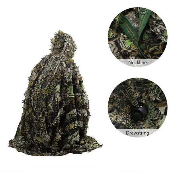 

hunting sets 3d clothes camouflage ghillie suit jungle cloak poncho bionic leaves dress hooded suits for sniper tactical, Camo