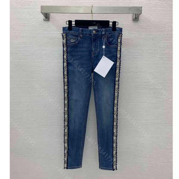

fashion womens jeans cc nail bead lace designer clothes pencil pants badge letter logo loose female high-quality casual pencil pants women c, Blue