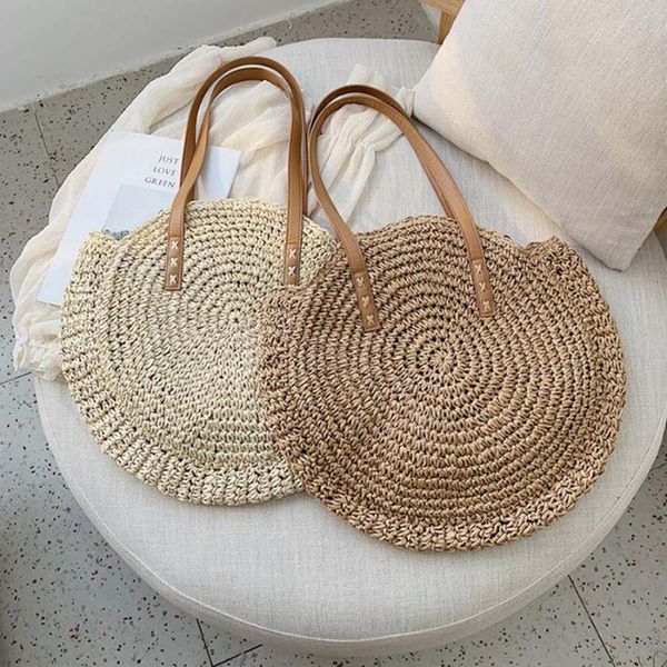

evening bags casual rattan women shoulder circle straw handbags big capacity handmae summer tote lady round bohemian beach treval sac