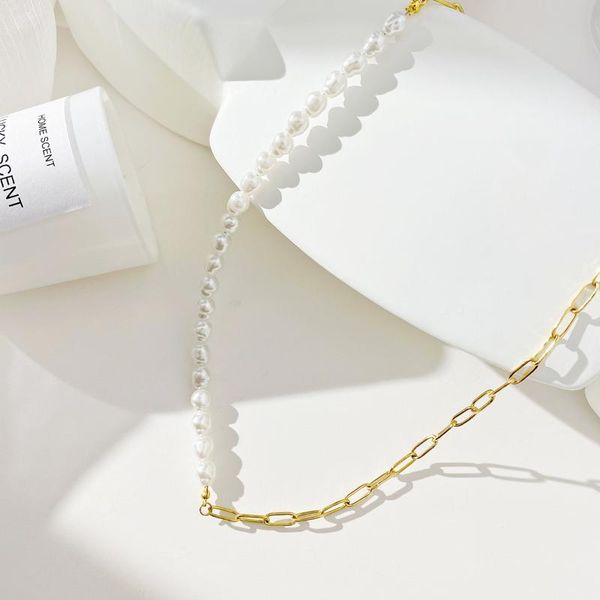 

chains fashion stainless steelnatural freshwater pearl pendant neckalce charms thick chain choker necklace for women jewelry, Silver