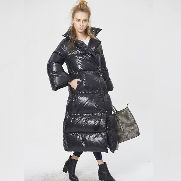 

down jacket thickened coat 2021 winter fashion design sense suit collar small horn sleeve women's long style, Black