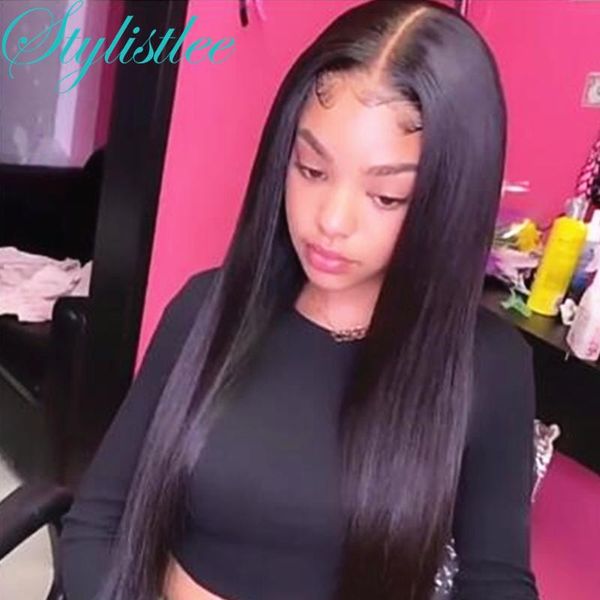 

straight lace front human hair wigs 13x1 frontal for women brazilian remy 130 density 28 inch, Black;brown