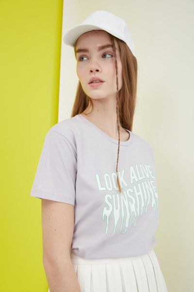 

trendyol printed semifitted knitted t-shirt twoss21ts1164 women's, White