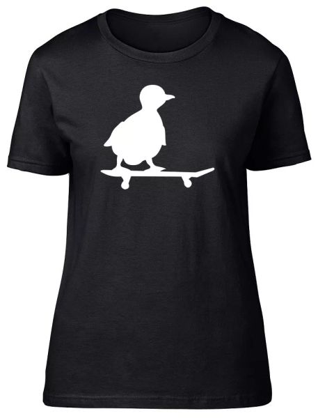 

duck skate womens ladies funny fitted t-shirt, White;black
