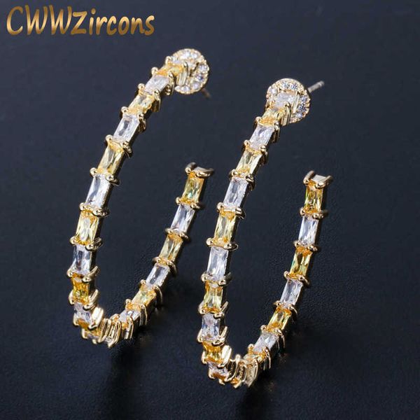

big round loop shape cubic zircon paved yellow gold silver cz hoop earrings for women jewelry cz204 210714, Golden;silver