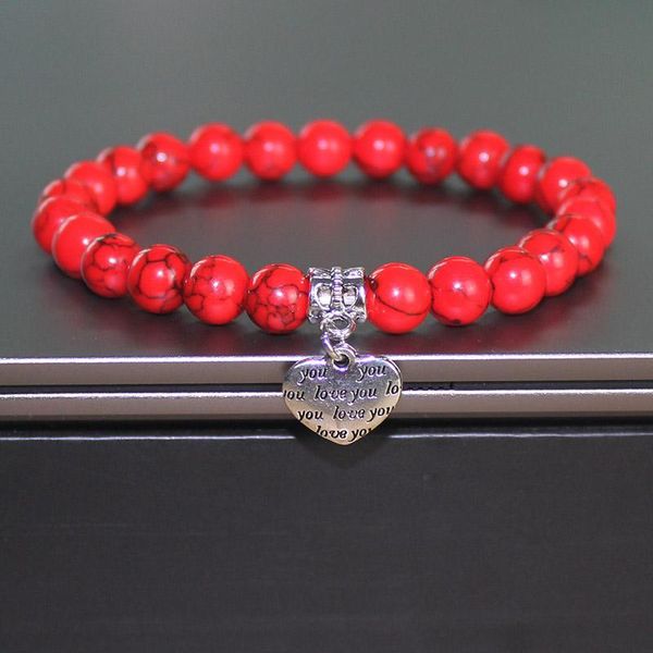 

charm bracelets 2021 fashion natural red white green turquoises beads bracelet heart pendant jewelry for women femme stone gifts, Golden;silver