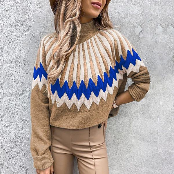 

women's sweaters women long sleeve knitted sweater casual autumn winter fashion wave print warm lady elegant turtleneck jumpers pullove, White;black