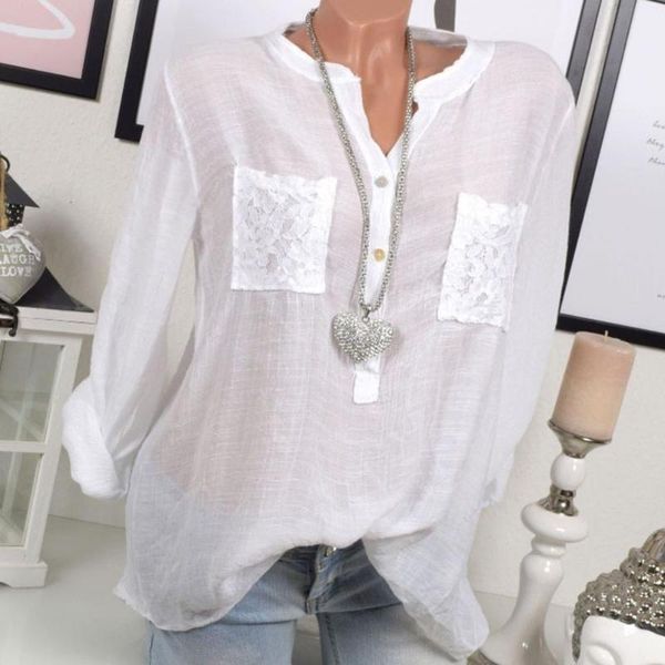 

women's blouses & shirts summer loose blouse women causal long sleeve plus size nice sale femme vacation patchwork, White