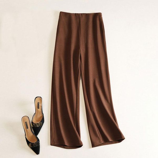 

women's pants & capris 2021 women autumn high waist straight pant vintage solid color back stretch pink woolen trousers, Black;white