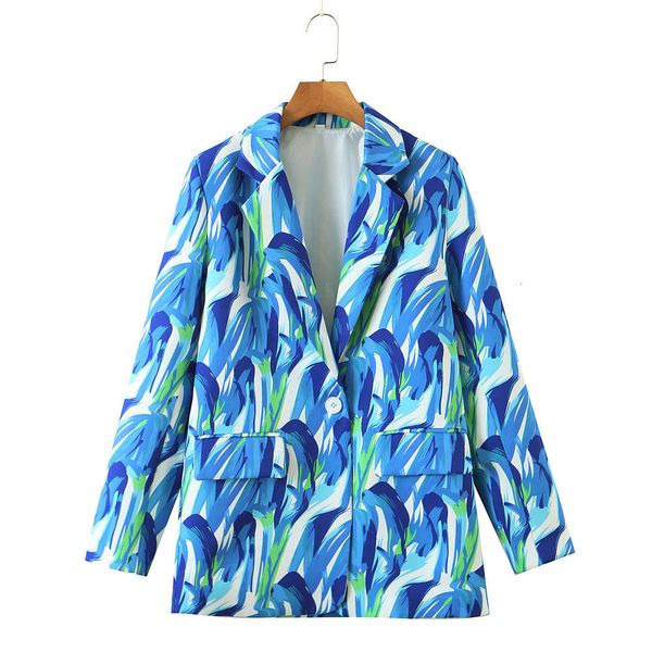 

wind autumn women's blue graffiti printing suit coat, Black;brown